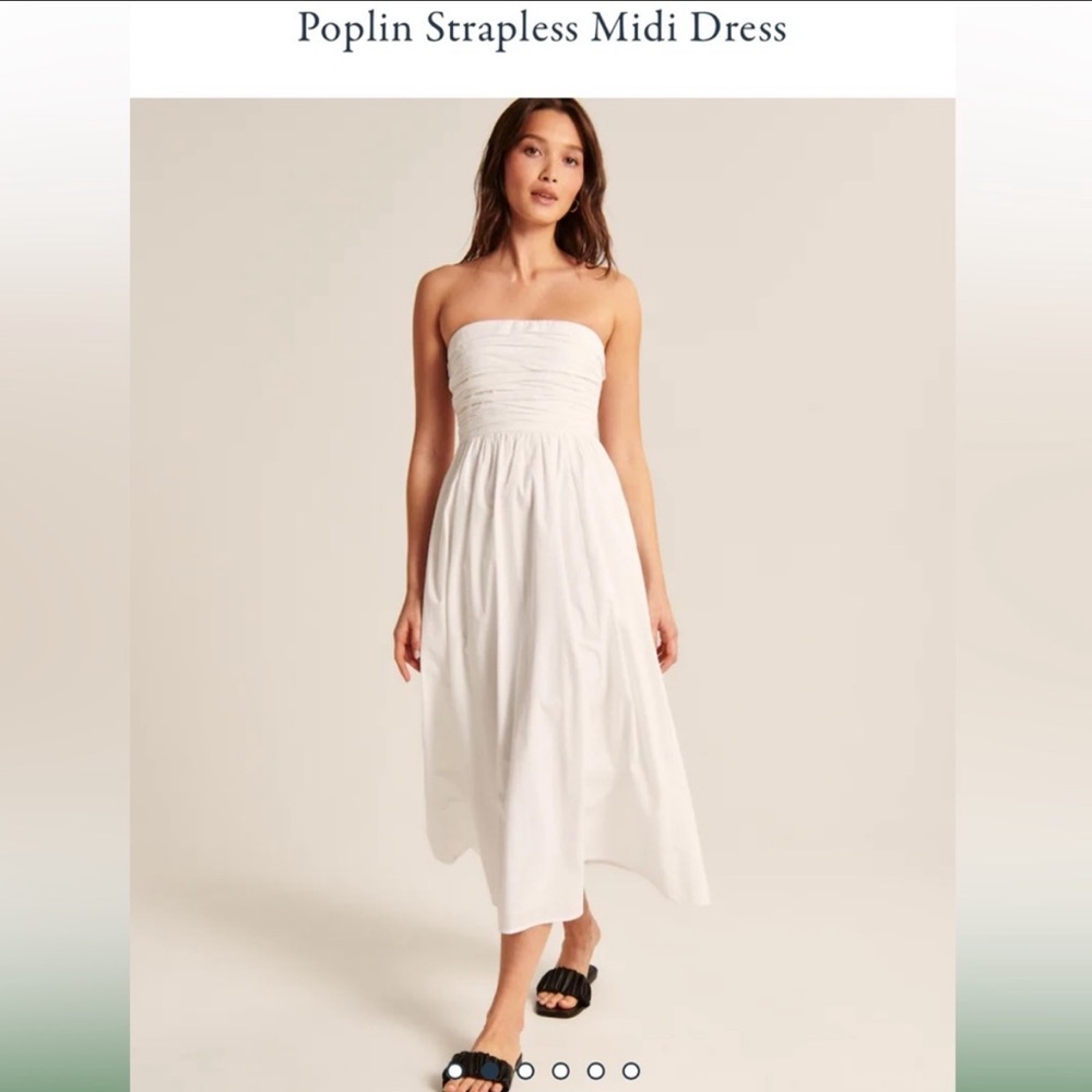 Abercrombie & Fitch White Poplin Strapless Midi Dress